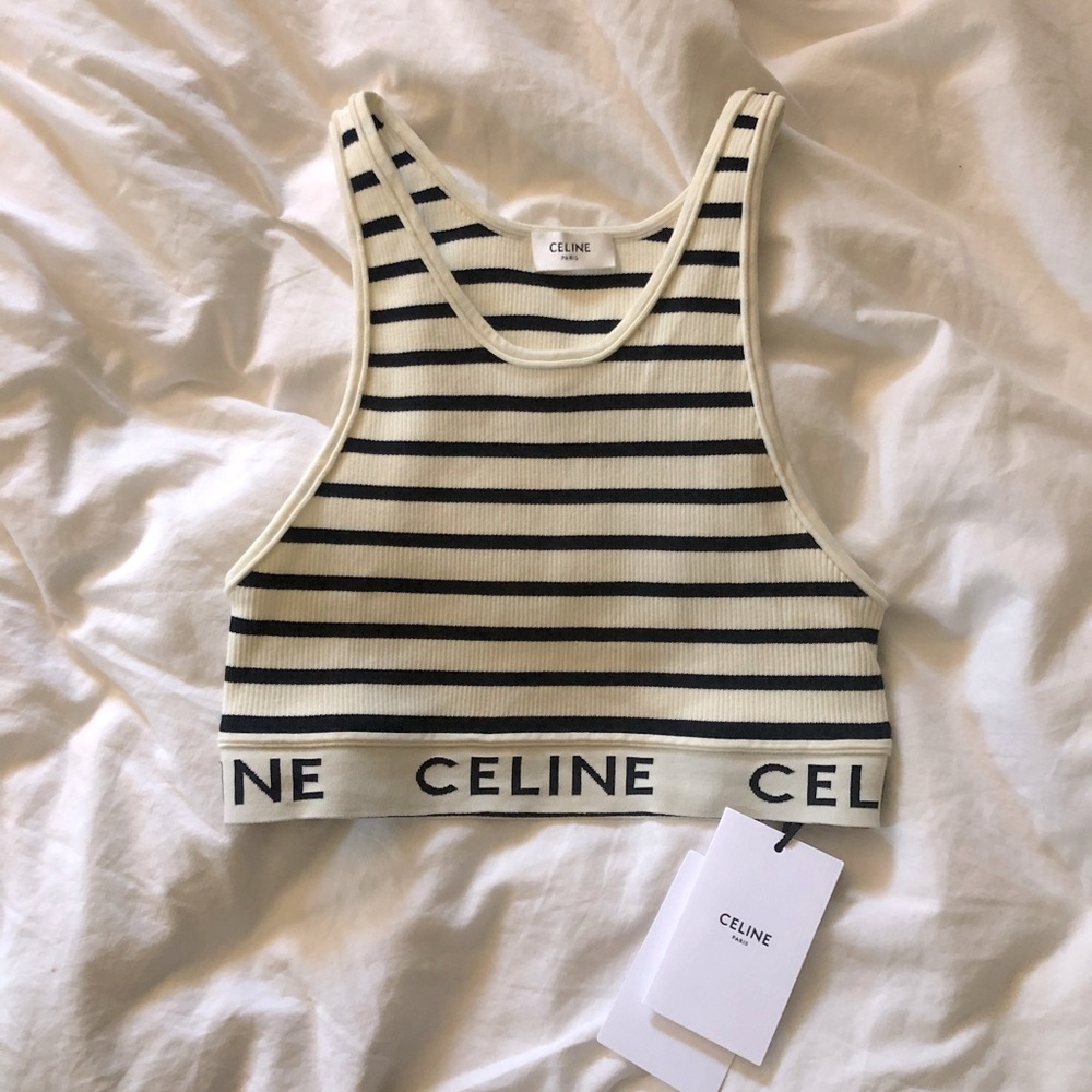 Genuine New Celine Striped Sports Bra - Size L